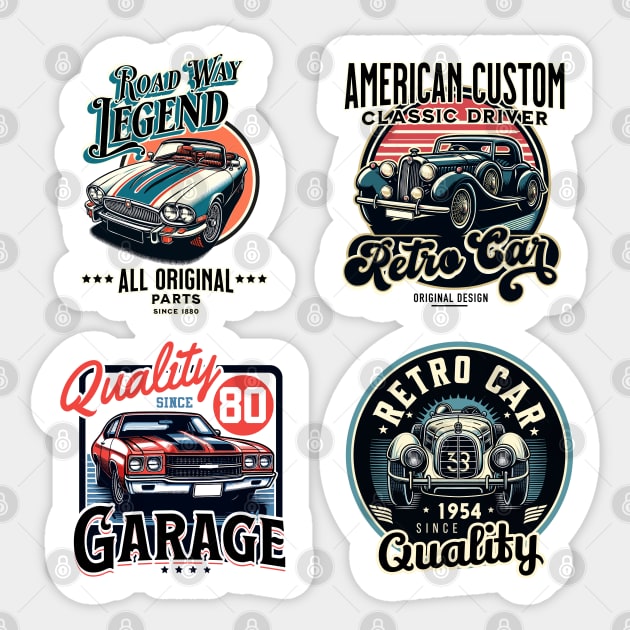 Pack Stickers Vintage Car Print, retro art illustration Sticker by Casually Fashion Store